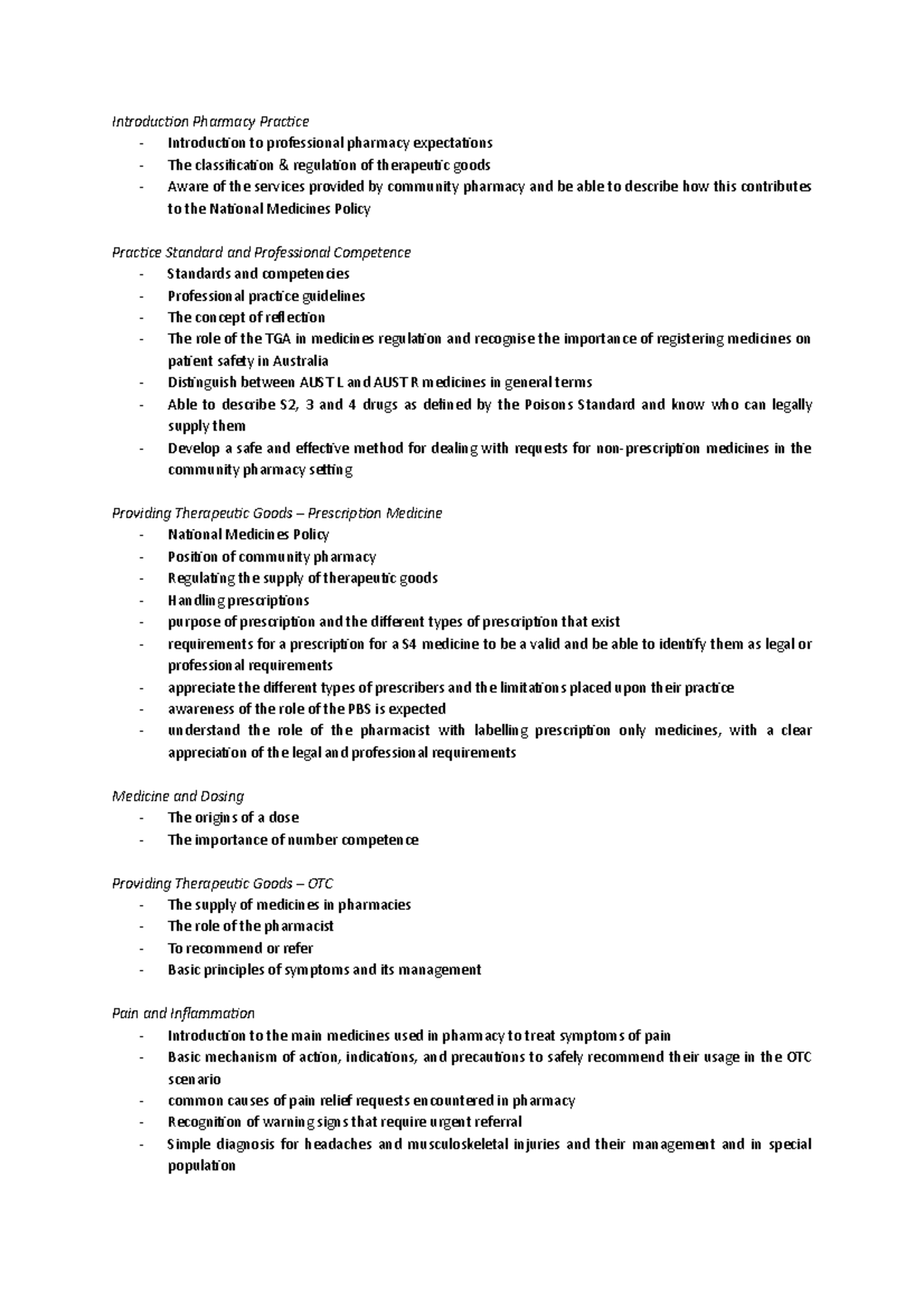 Pharmacy Practice Syllabus - PHAR 1009 - UniSA - Studocu