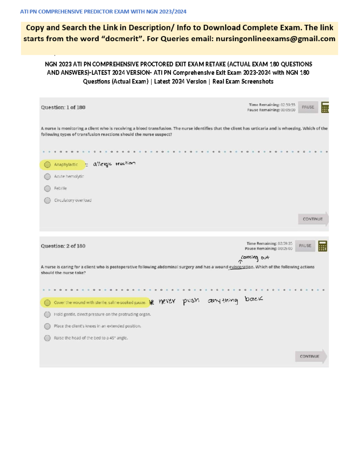 Real ATI PN Comprehensive Predictor Exit – 180 Screenshot Questions and ...