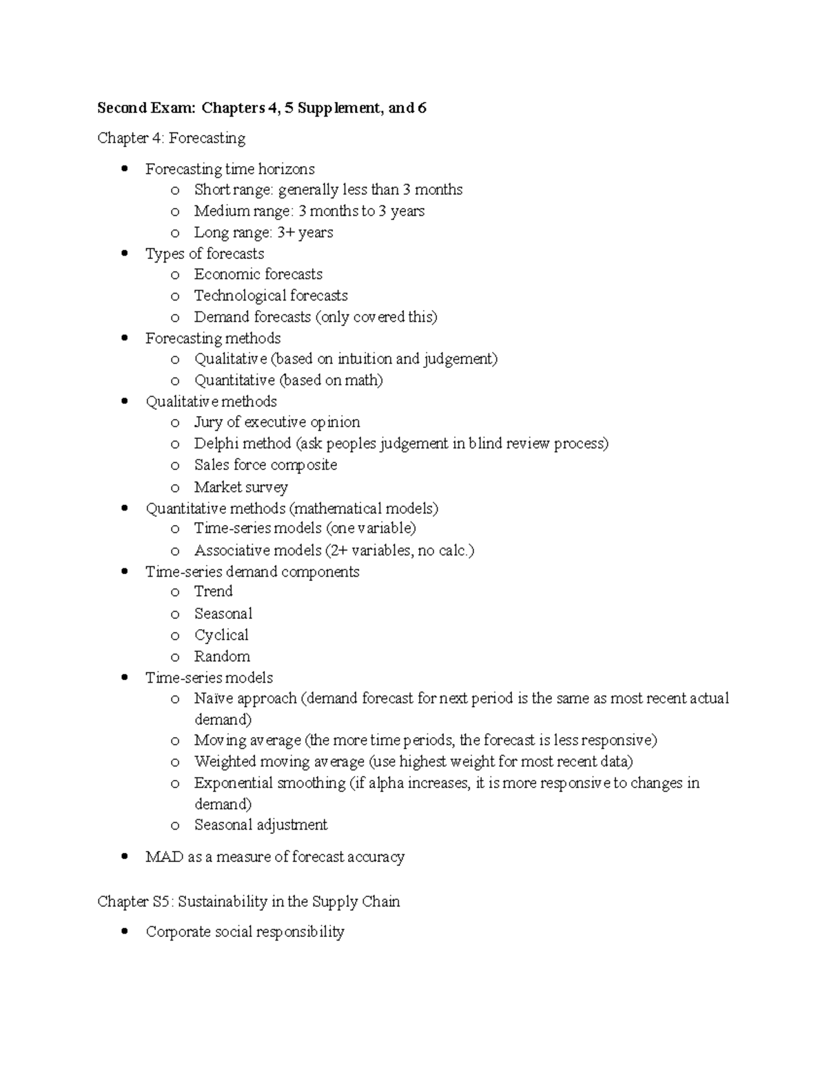 Exam 2 Prof Outline Exam 2 Review Second Exam Chapters 4, 5