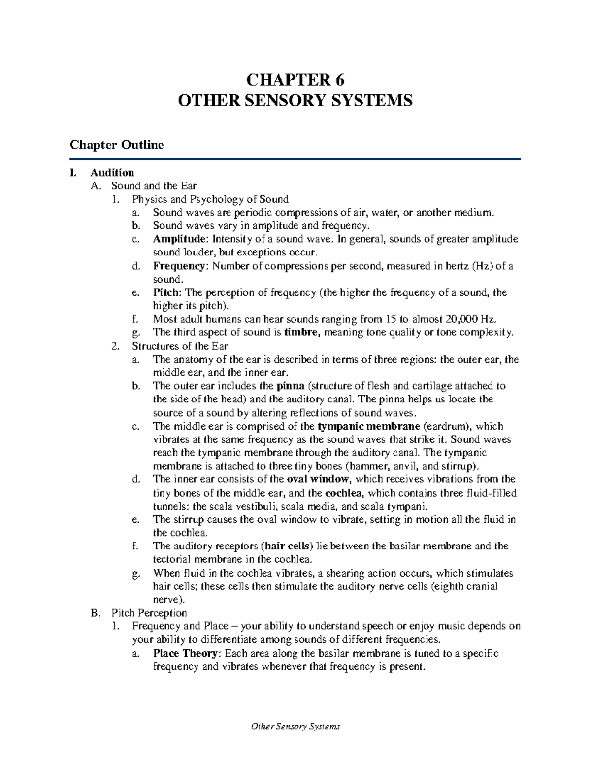 Psyc 366, Chapter 6 Notes, Sensory Systems - Other Sensory Systems ...