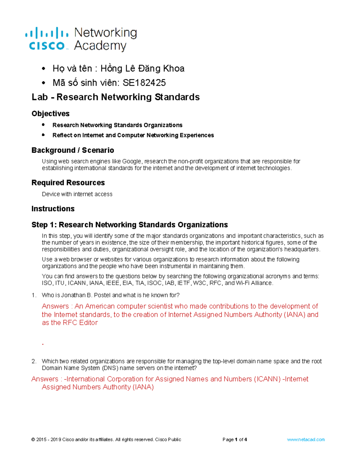 3.4.4 Lab Research Networking Standards Họ và tên Hồng Lê Đăng