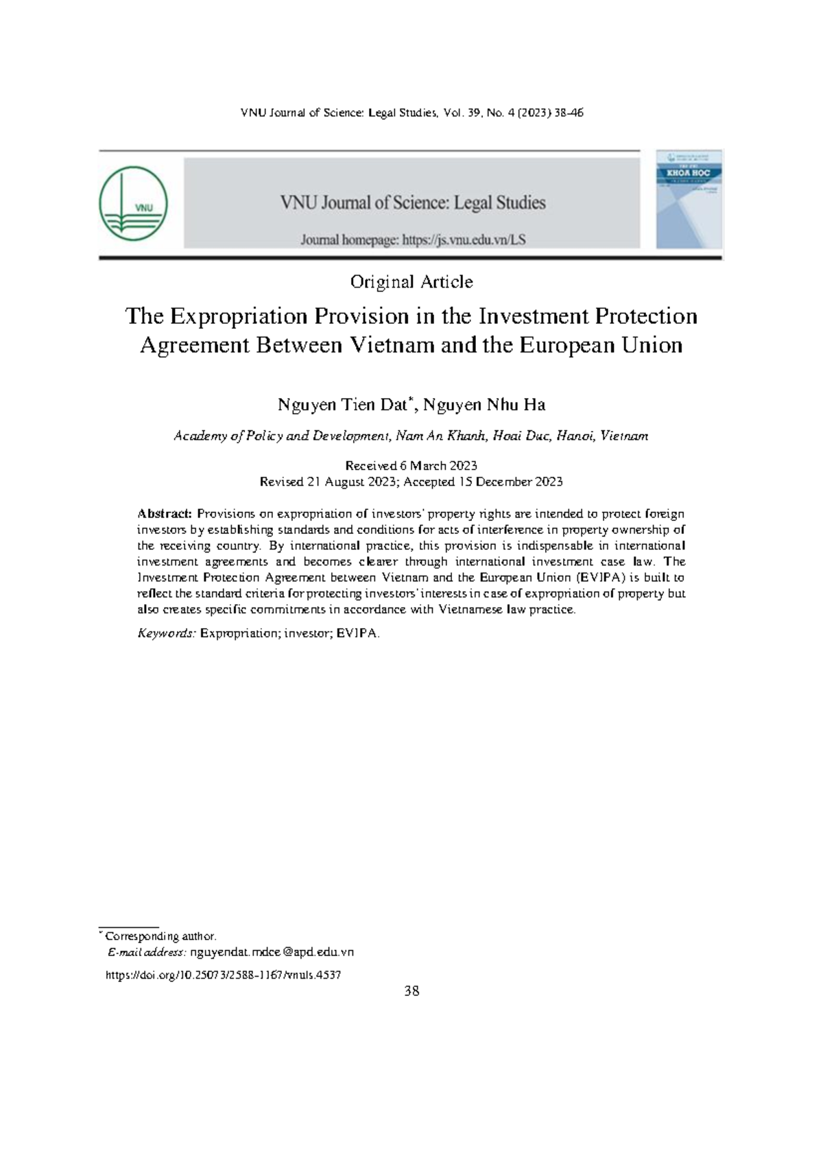 4537 85 10398 1 10 20231230 - VNU Journal of Science: Legal Studies ...