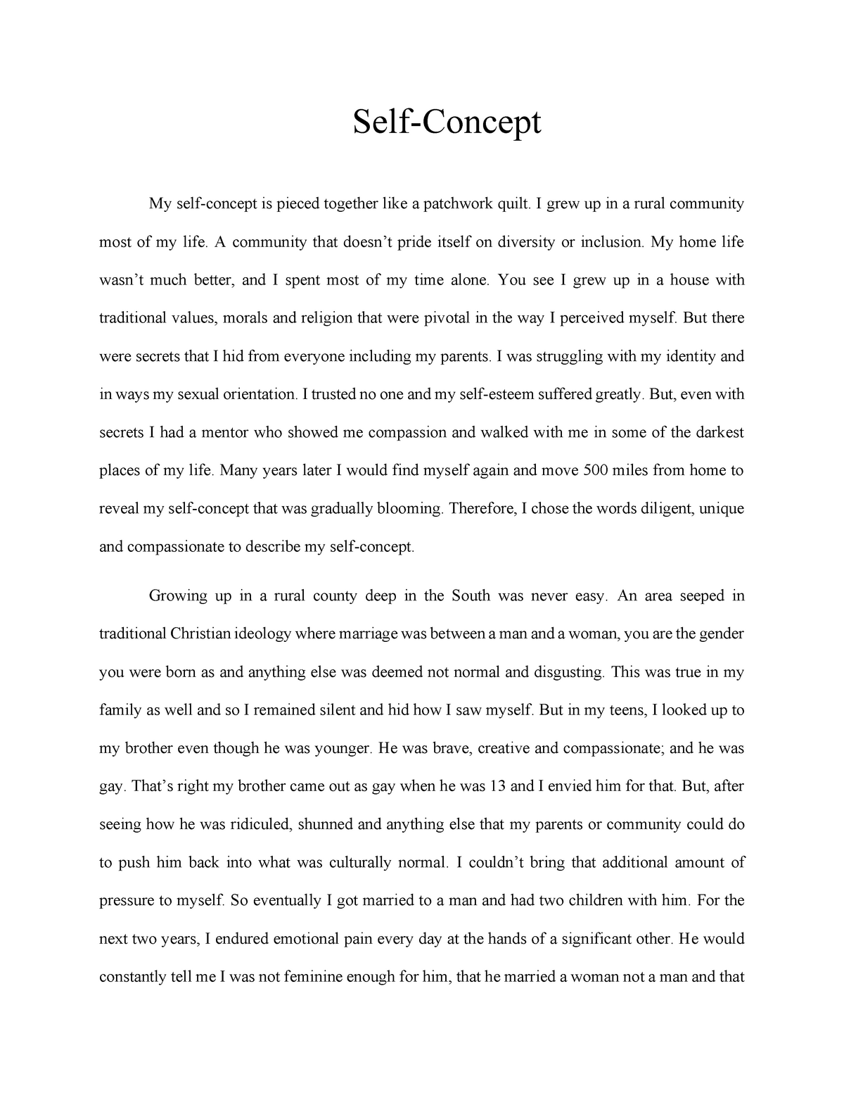 self concept paper college essay