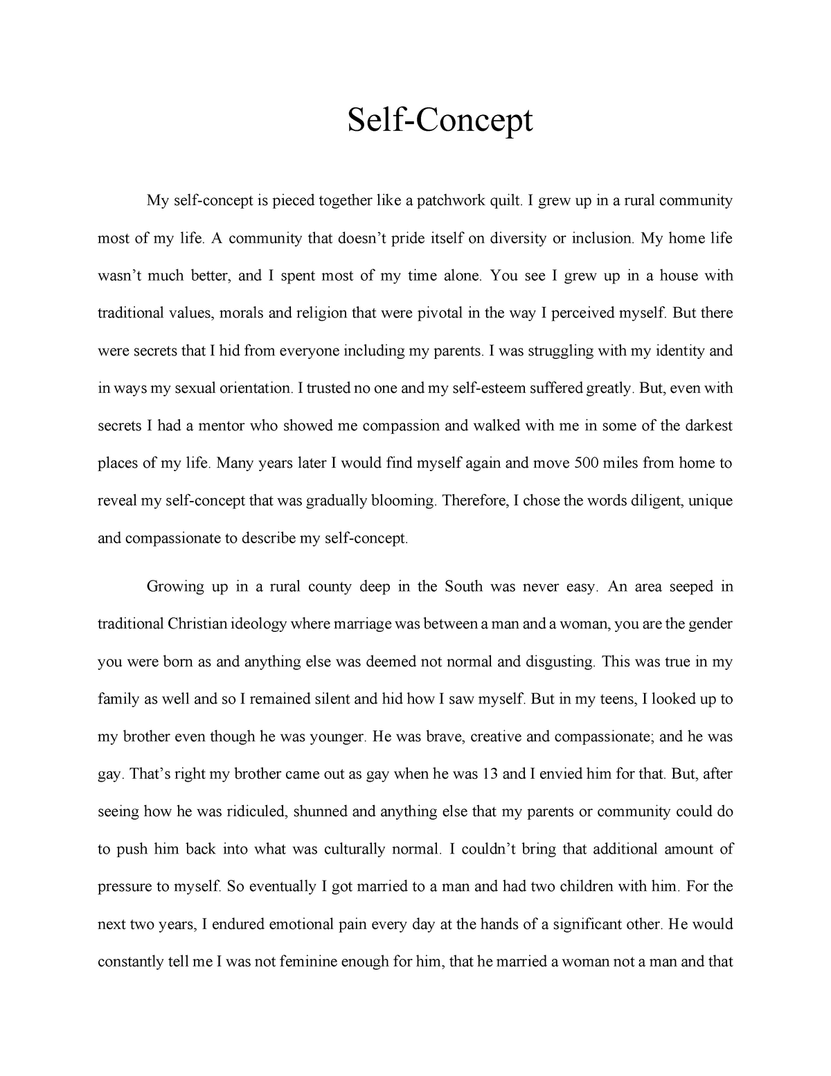 Self Concept Essay CMNS 101 CCBC Studocu