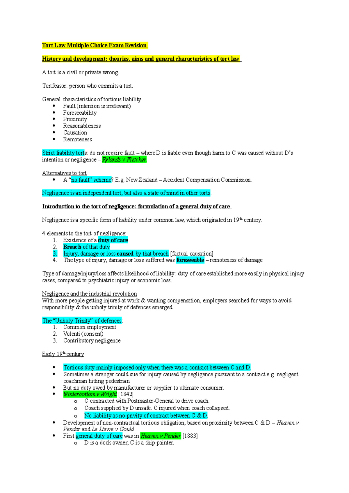 Tort Law Multiple Choice Exam Revision - Tortfeasor: person who commits ...