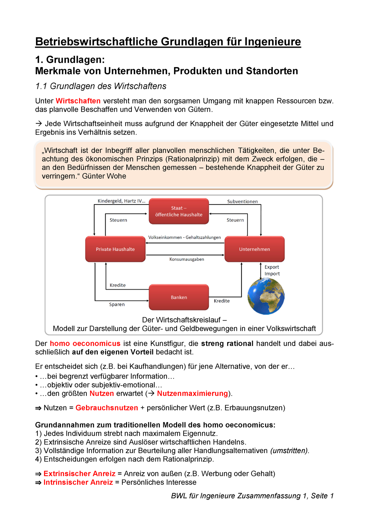 BWL Zusammenfassung Kapitel 1 - Betriebswirtschaftliche Grundlagen Für ...