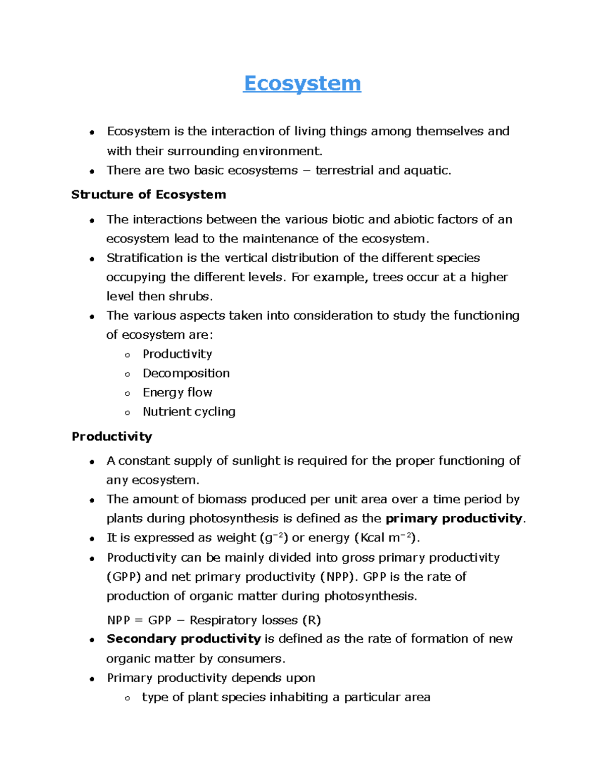 Ecosystem - An interaction with human beings and environment