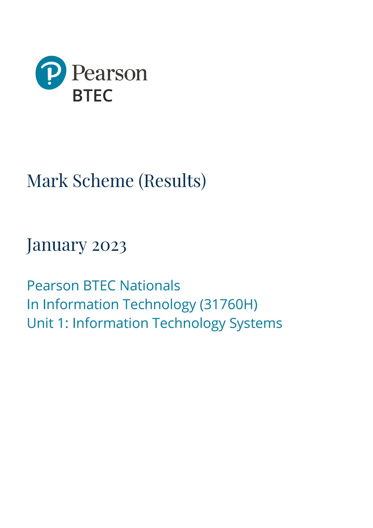 Mark Scheme January 2023 Unit1 - Mark Scheme (Results) January 2023 ...