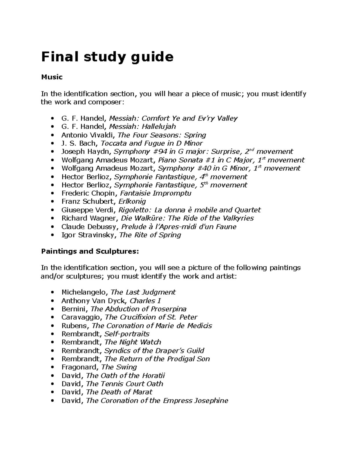 Final Study Guide - Final Study Guide Music In The Identification ...