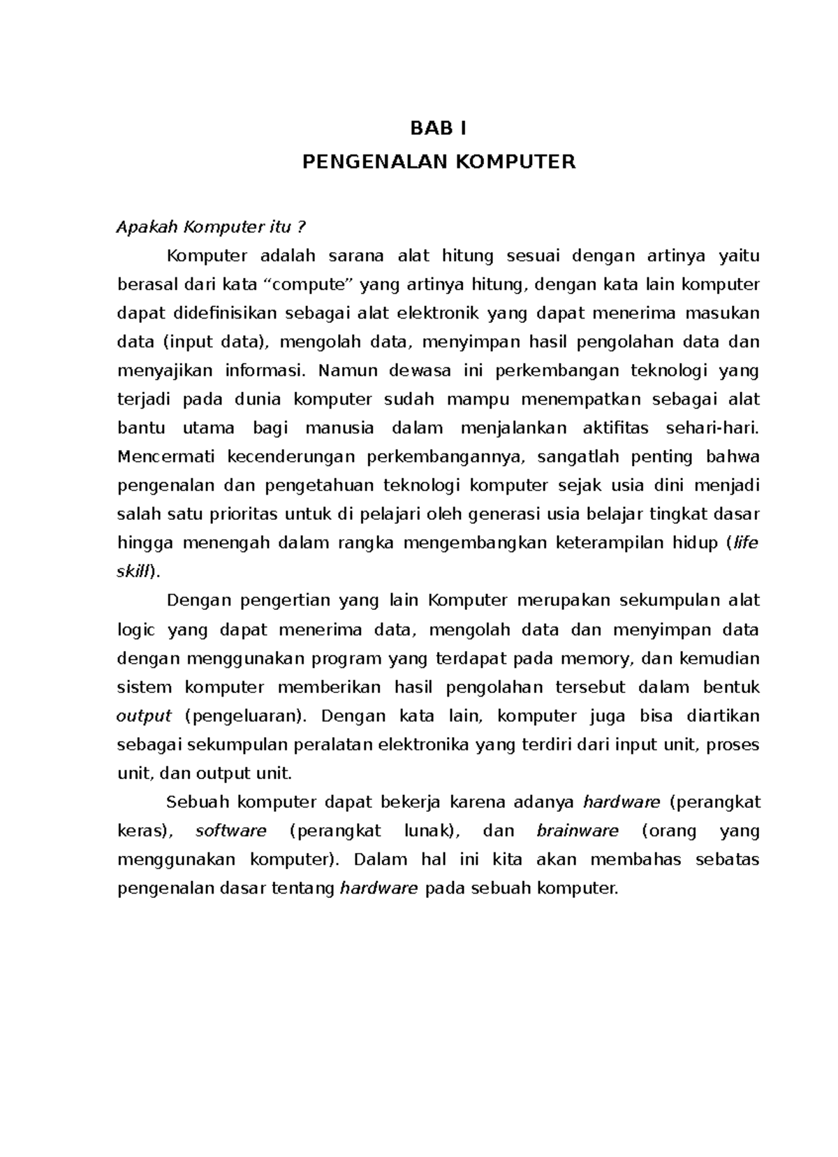 Modul 2 Interaksi Manusia Komputer - BAB I PENGENALAN KOMPUTER Apakah ...