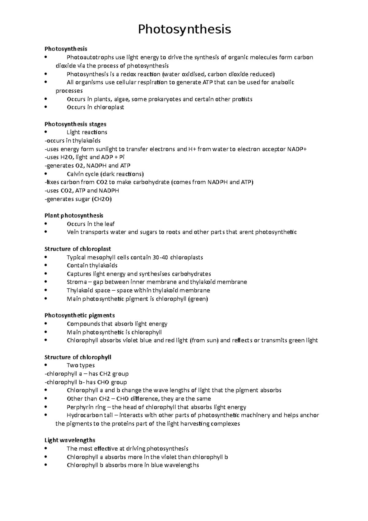 Photosynthesis - Lecture notes 17-18 - Photosynthesis Photosynthesis ...
