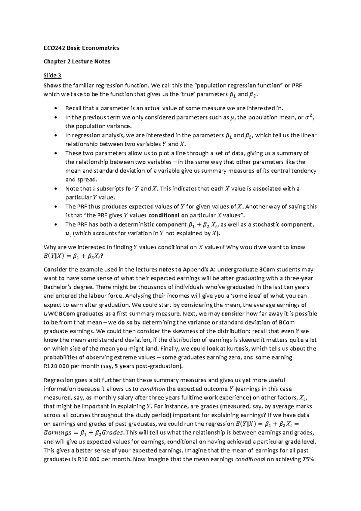 04 - lecture notes - ECO242 Basic Econometrics Chapter 2 Lecture Notes ...
