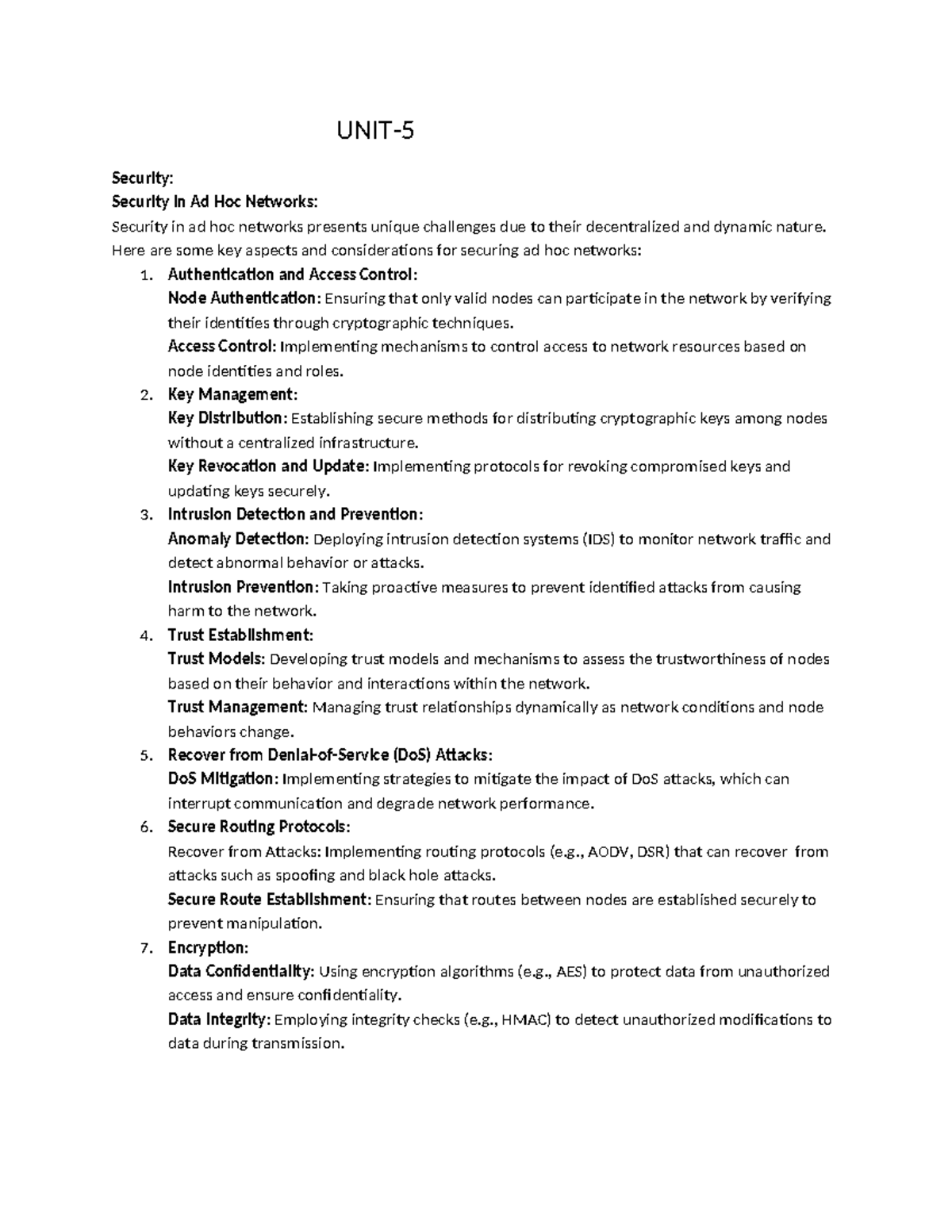 WSN Notes - web services - UNIT- Security: Security in Ad Hoc Networks ...