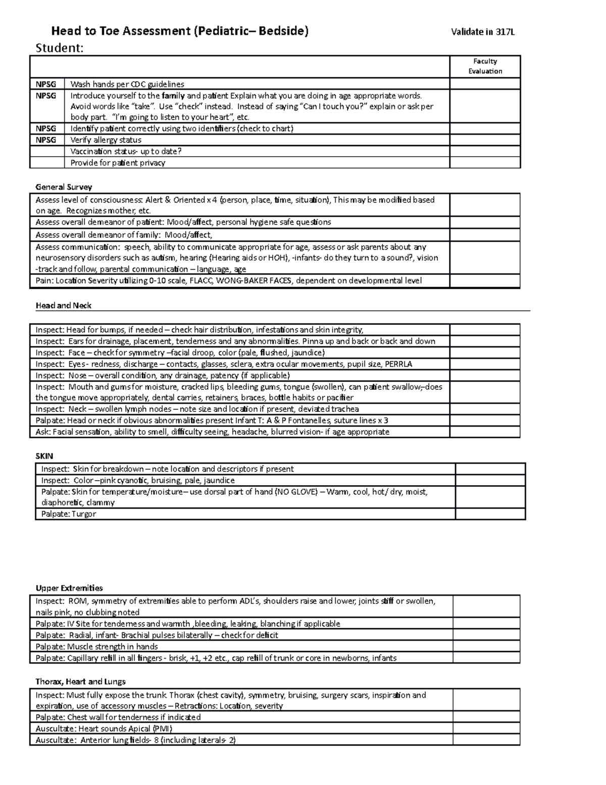 Pediatric head to toe assessment NURS 317L 3-2020 - Head to Toe ...