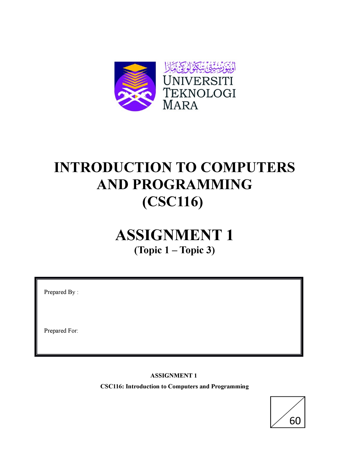 assignment 1,scs116 - csc116 - UiTM - StuDocu