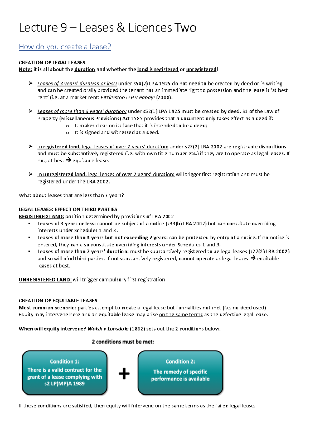Leases and Licences 2 Lecture 9 notes - LAW3013 - Sheffield - Studocu
