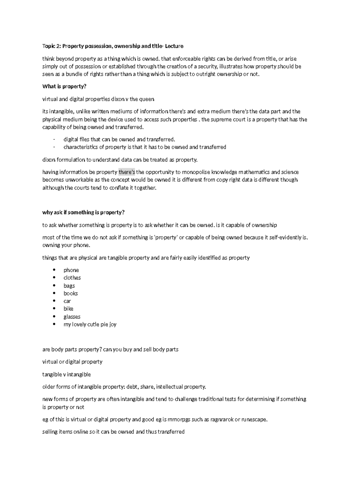 Topic 2 Possessions, ownership and title - Topic 2: Property possession ...
