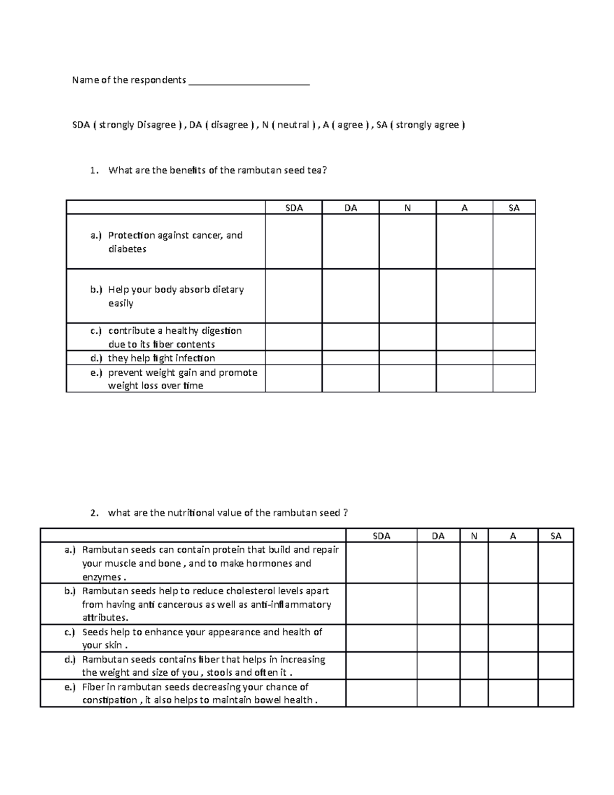 Questionnaire - aaaa - Name of the respondents ...