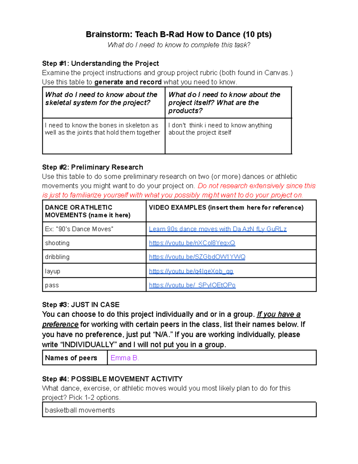 Copy Of Brainstorm For Project Teach B-Rad How To Dance - Brainstorm ...