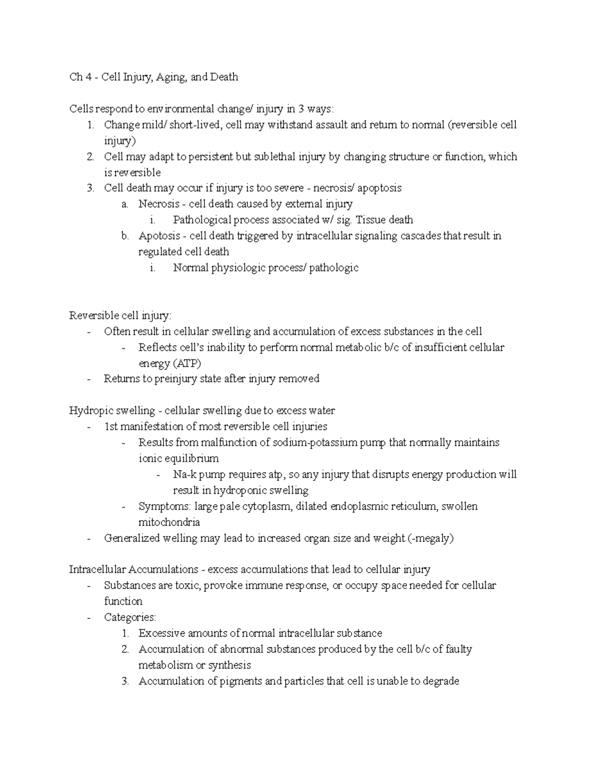 Banasik Ch 4 - Lecture notes 38 - Ch 4 - Cell Injury, Aging, and Death ...