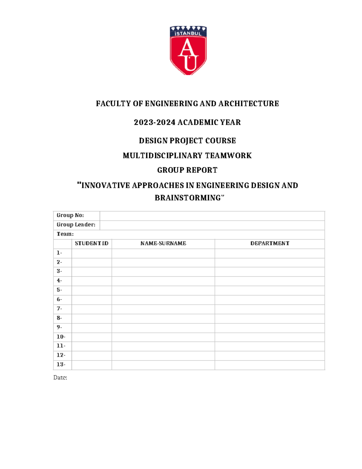 Multidisciplinary Teamwork Group Report Template-23-24 - FACULTY OF ...