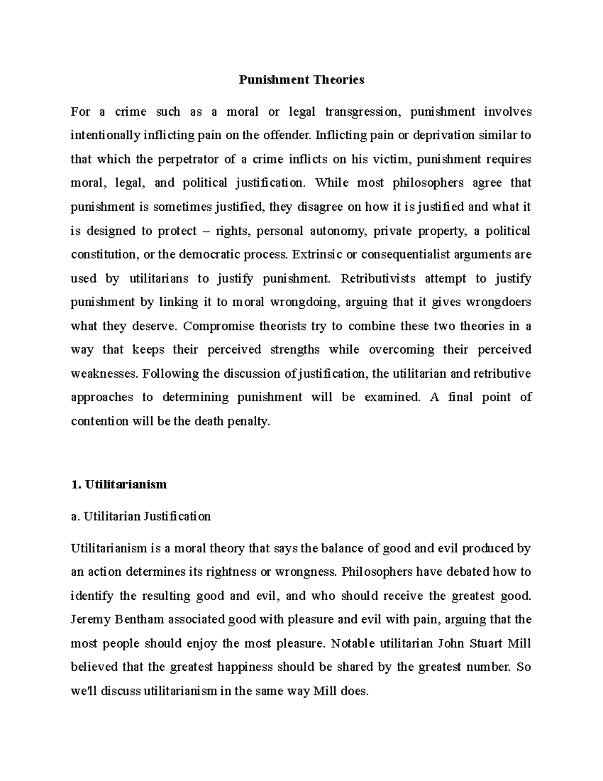 Punishment Theories - Lecture notes 1 - Punishment Theories For a crime ...
