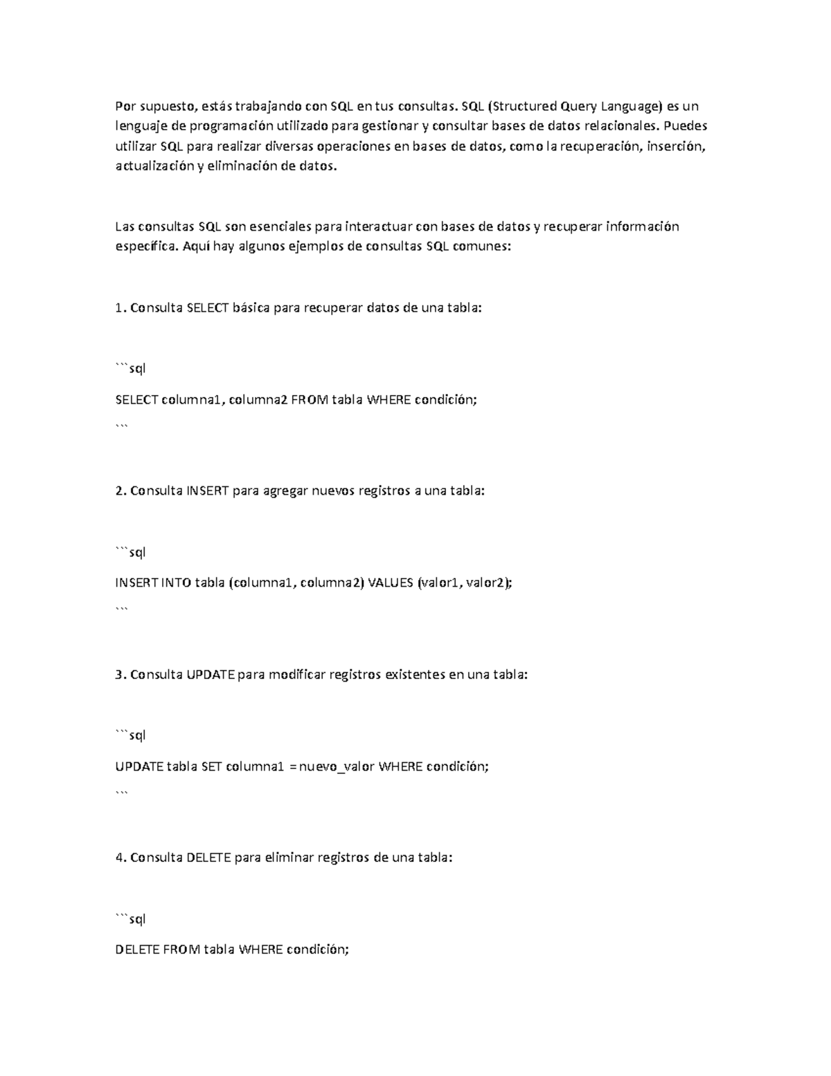 SQL - SQL basico - Por supuesto, estás trabajando con SQL en tus ...