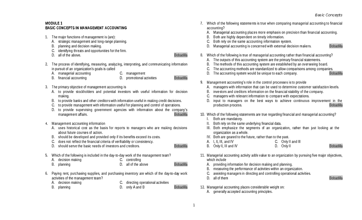 152628618 Basic Concepts Cost Accounting - Basic Concepts Module 1 