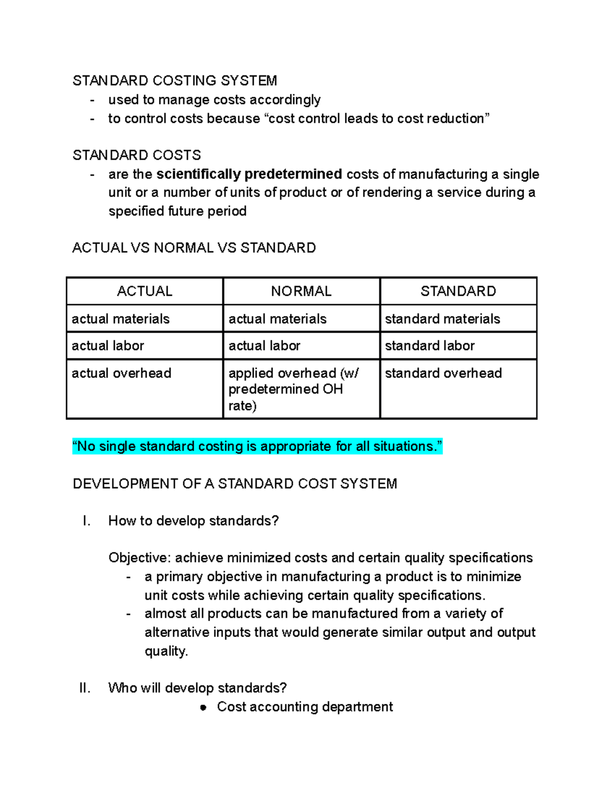 Standard costing system - STANDARD COSTING SYSTEM used to manage costs ...