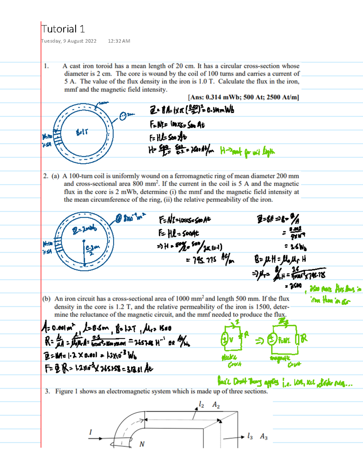 EE2005 Tutorial 1 - EE2005 - Tutorial 1 Tuesday, 9 August 2022 12:32 AM ...