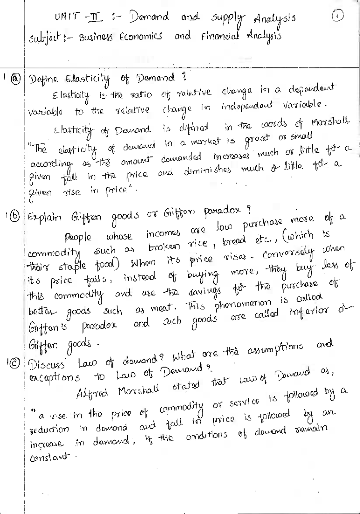 UNIT -2 - good - UNIT Demand and supply Analysis 1 Business Economics ...