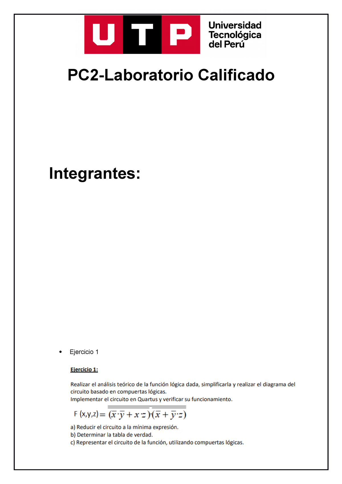 PC2- Grupo Circuitos Logicos- Informe - PC2-Laboratorio Calificado ...