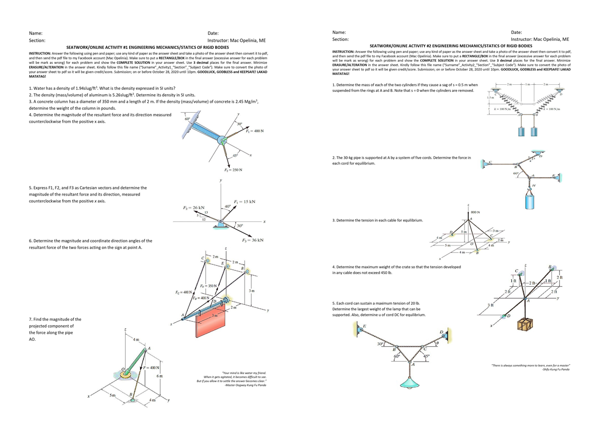 Engineering Mechanics (problem sets) - Studocu