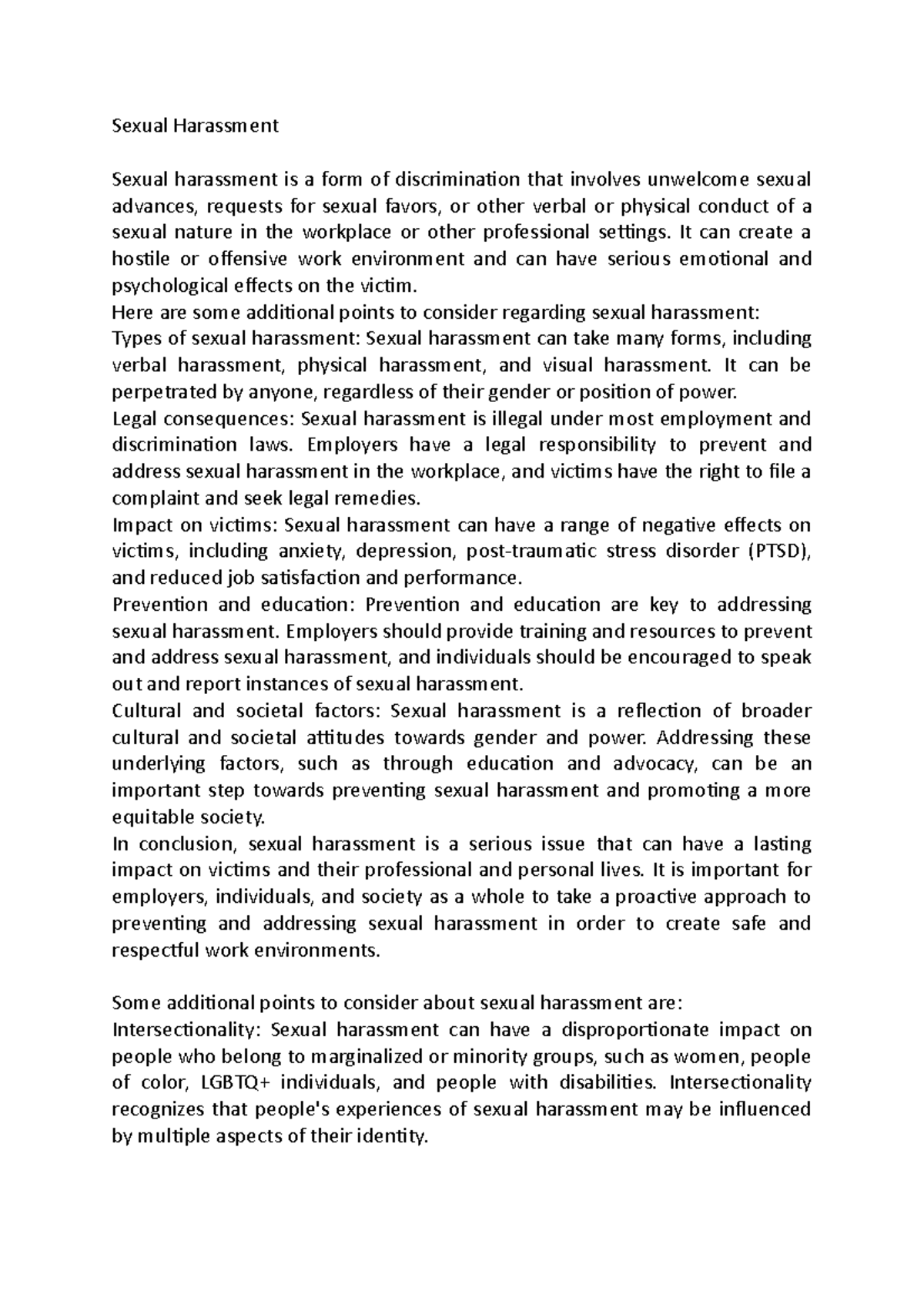 sexual harassment essay pdf