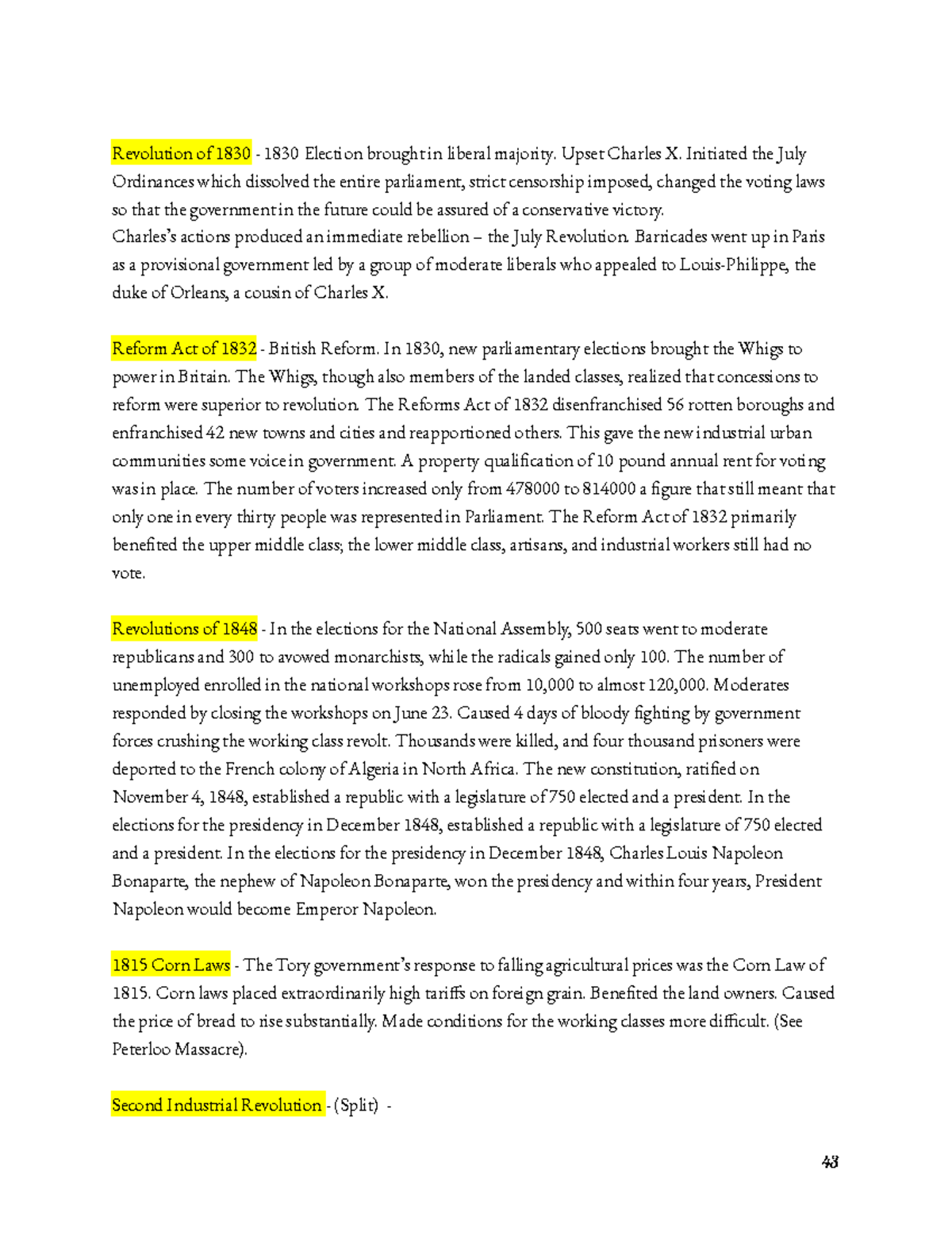 43 Revolution of 1830, Reform Act of 1832, Revolutions of 1848, 1815