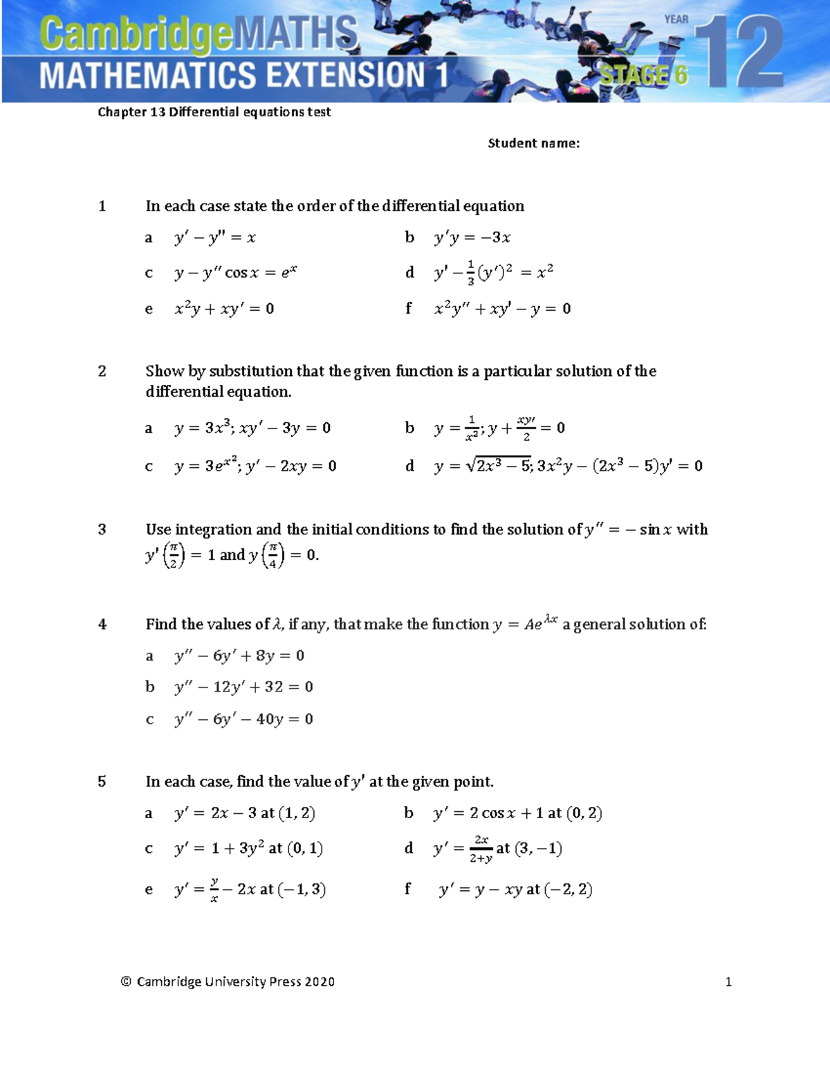 Chapter-13 maths advanced cambridge test - Student name: 1 In each case ...
