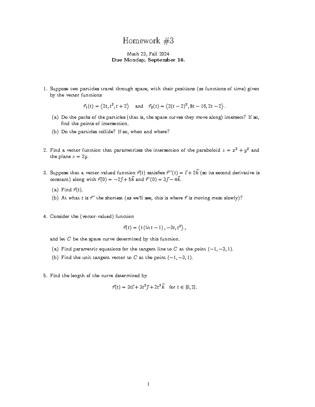 HW3 - HW assignment 3 - Homework Math 23, Fall 2024 Due Monday ...