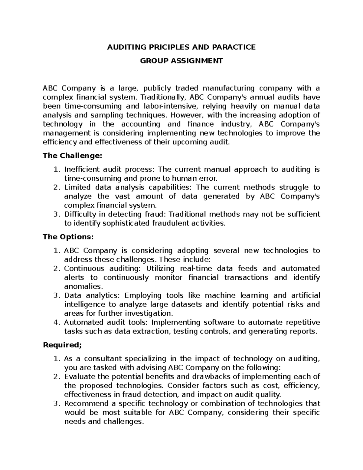 Auditing Priciples AND Paractice Group Assignement 24 - AUDITING ...