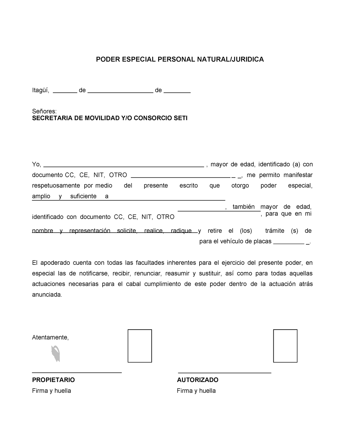 Formato Poder Especial Personal Natural Juridica - PODER ESPECIAL PERSONAL  NATURAL/JURIDICA Itagüí, - Studocu