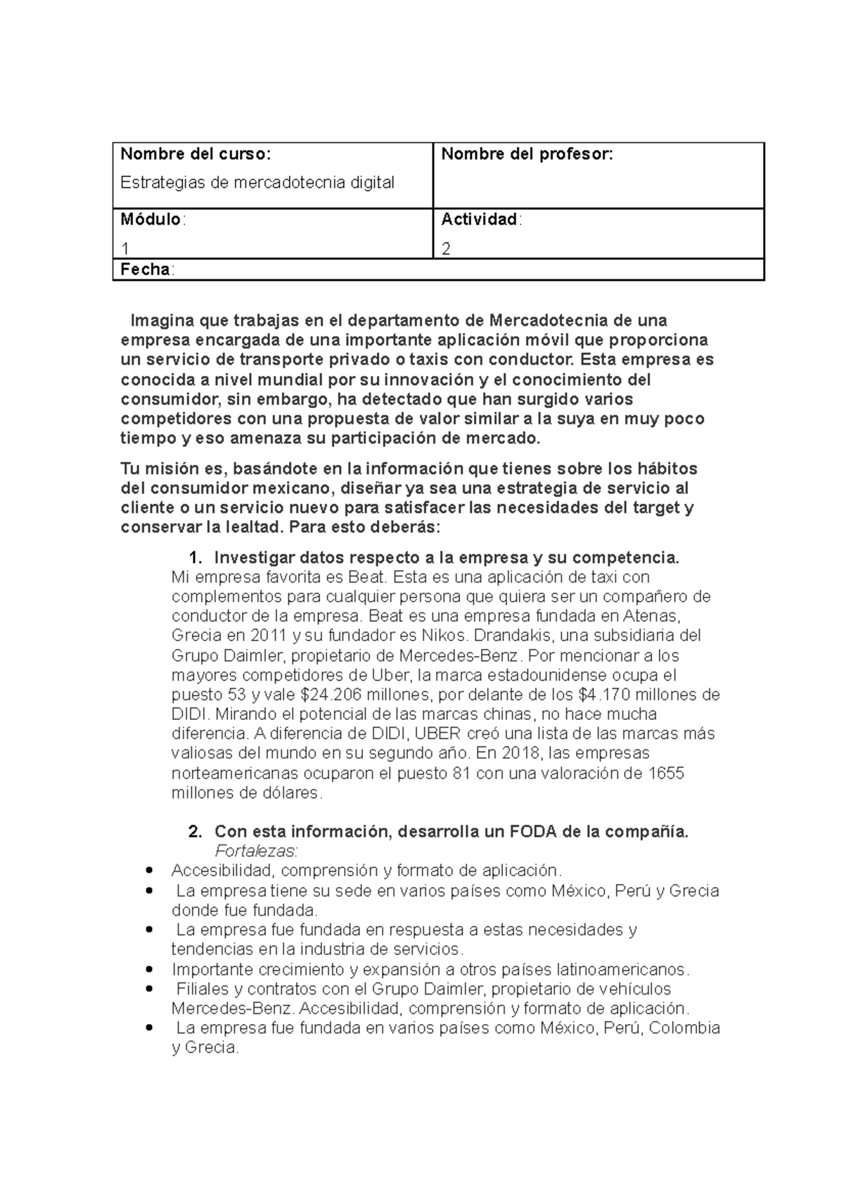 Actividad 2 MTK Digital - Nombre Del Curso: Estrategias De ...