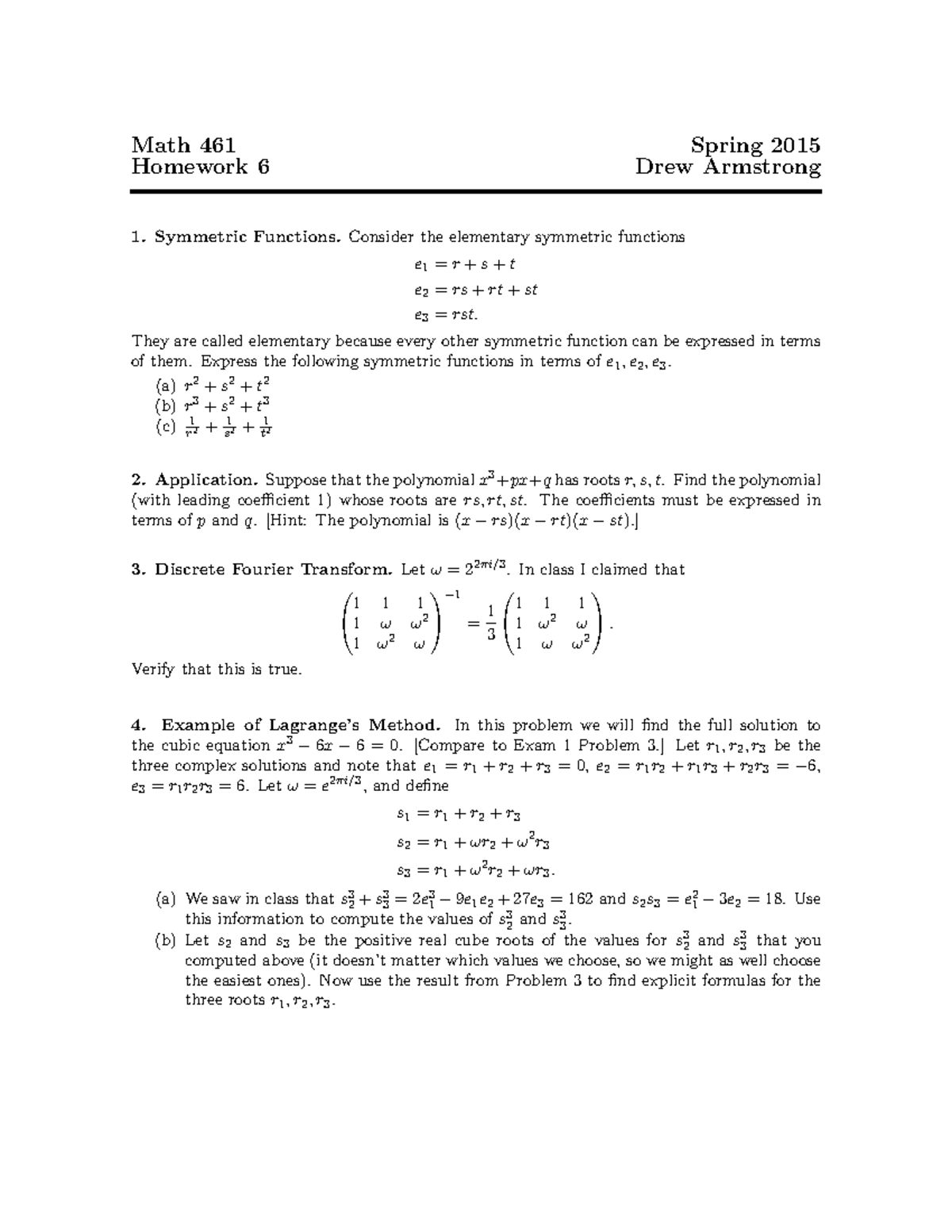 Spring 15 hw 6 - homework - Math 461 Spring 2015 Homework 6 Drew ...