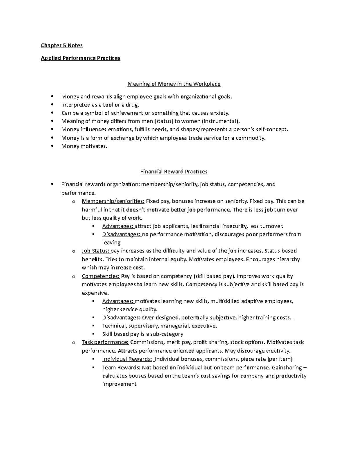 BUSI 240 Chapter 6 Notes - Chapter 5 Notes Applied Performance ...