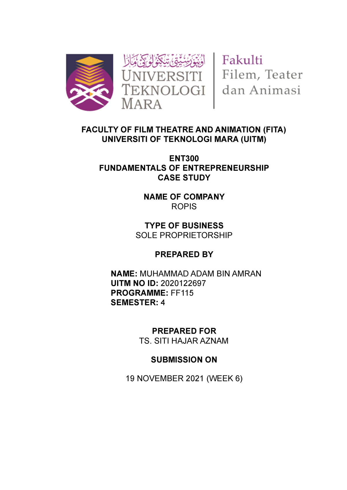 CASE Study (SOLE Proprietorship) - FACULTY OF FILM THEATRE AND ...