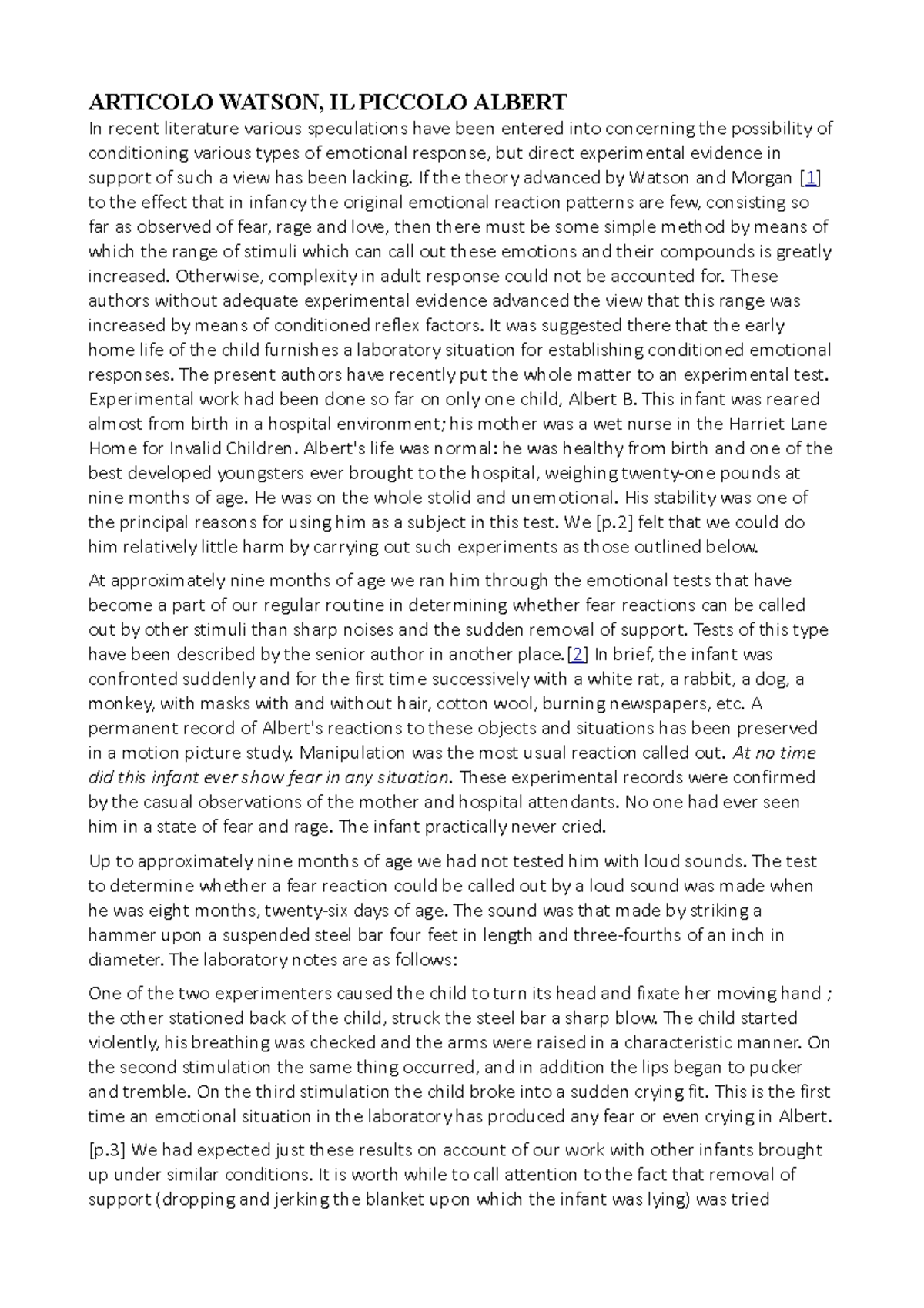 Articolo watson ARTICOLO WATSON, IL PICCOLO ALBERT In recent