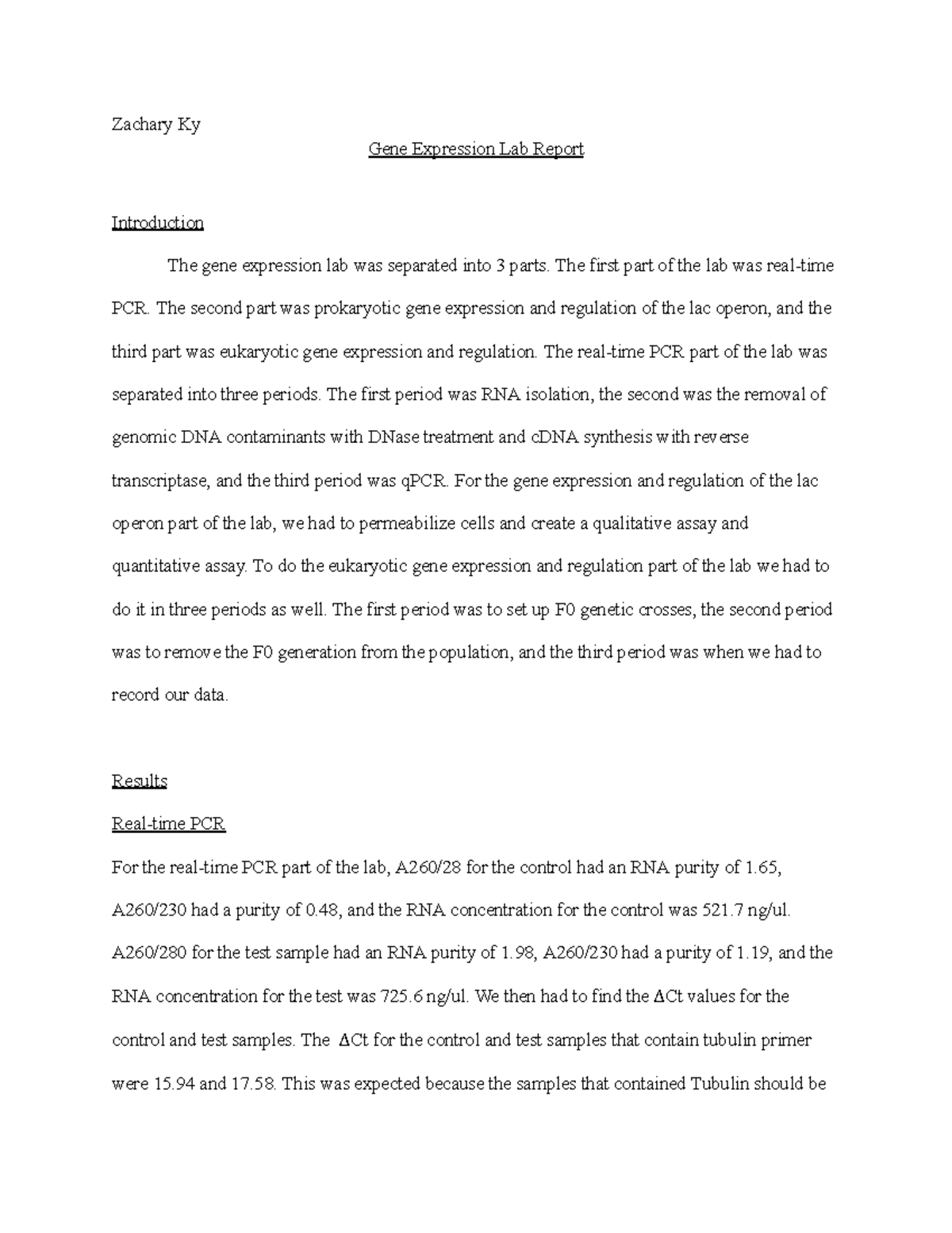 Gene Expression Lab Report - Zachary Ky Gene Expression Lab Report ...