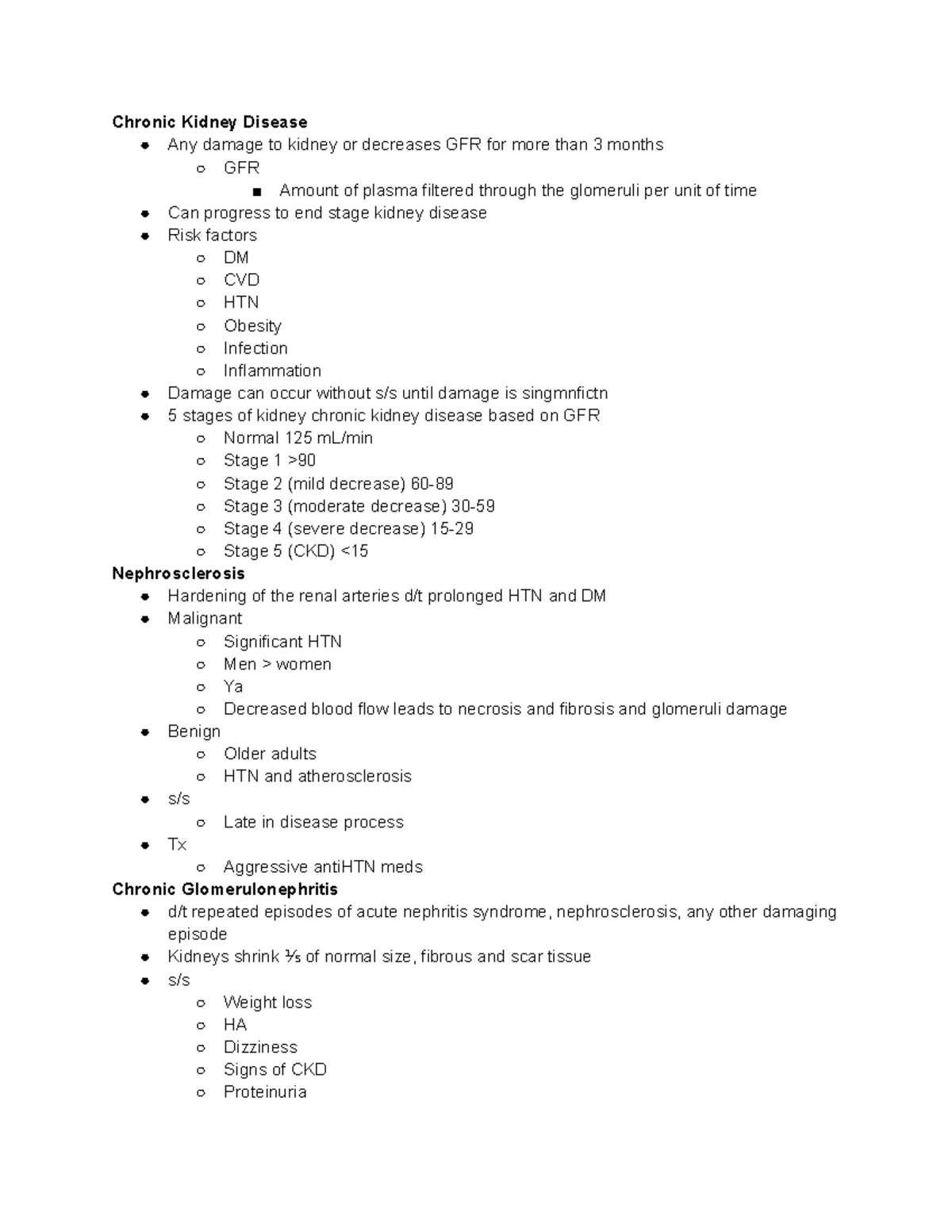 Adult 4 10 - Lecture notes 8 - Chronic Kidney Disease Any damage to ...