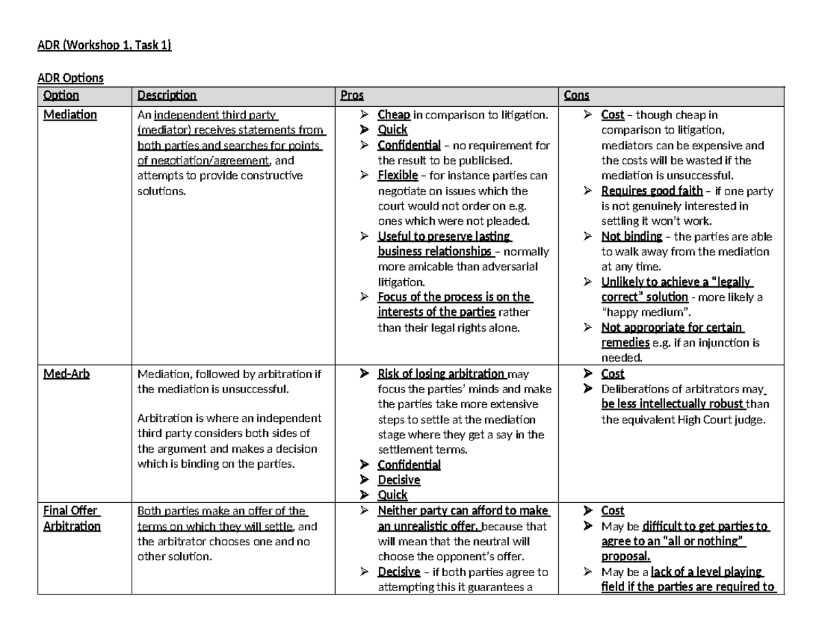 3. ADR Comparison Table - ADR (Workshop 1, Task 1) ADR Options Option ...