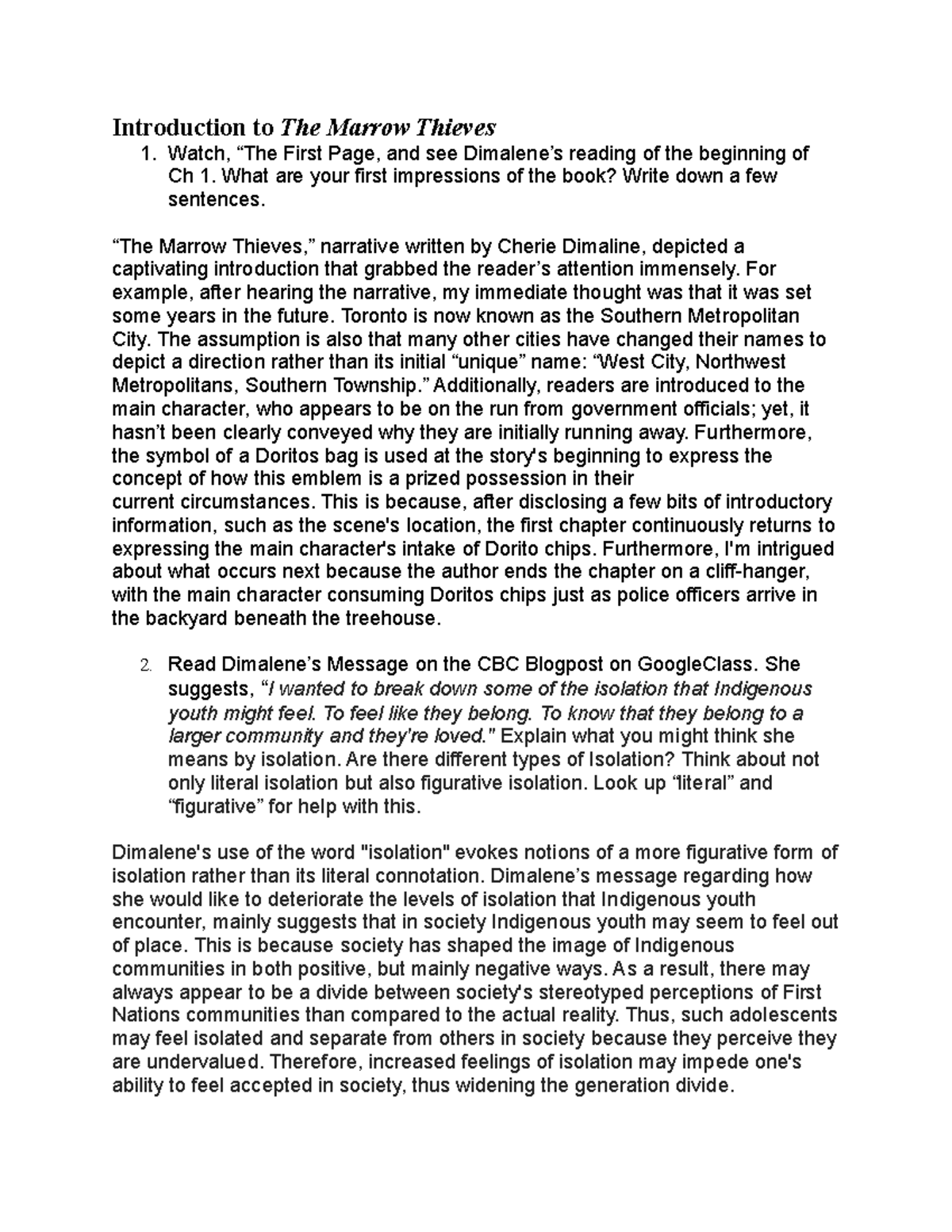 Introduction to The Marrow Thieves Obrien Introduction to The Marrow