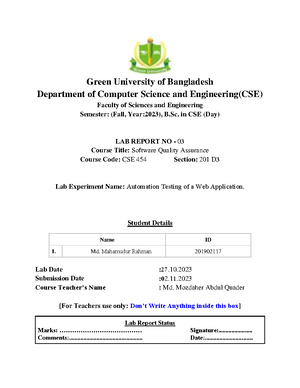 Lab-Report-1 - LAB - Green University of Bangladesh Department of ...