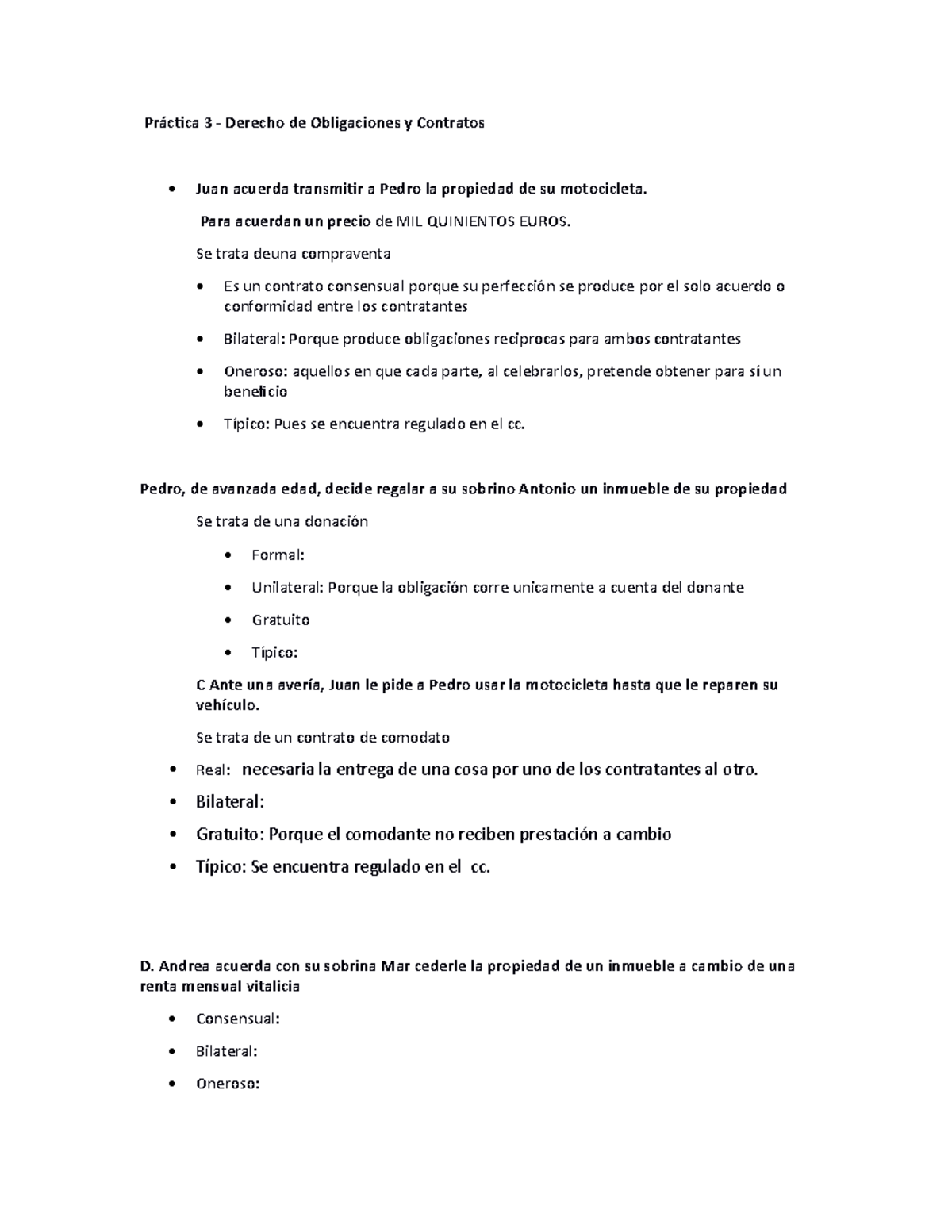Practica 8 OBLIGACIONES Y CONTRATOS - Práctica 3 - Derecho de ...